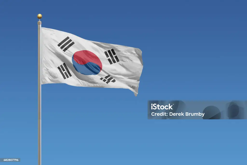 Taegeukgi, the Korean flag, flying on March 1st Independence Movement Day