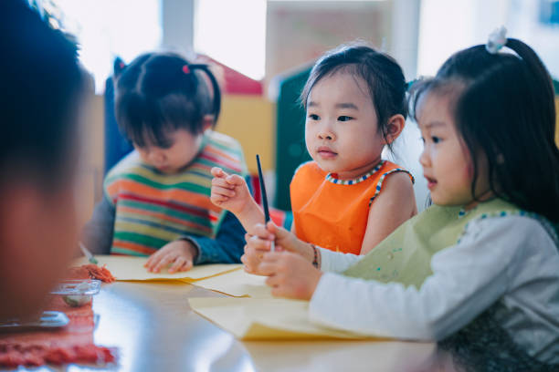Korean preschool child studying