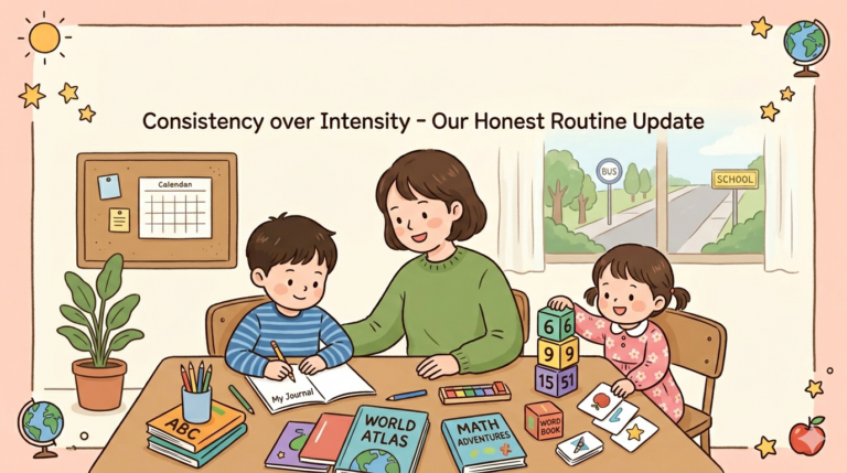 homeschool routine with two kids after english kindergarten mom teaching children at home