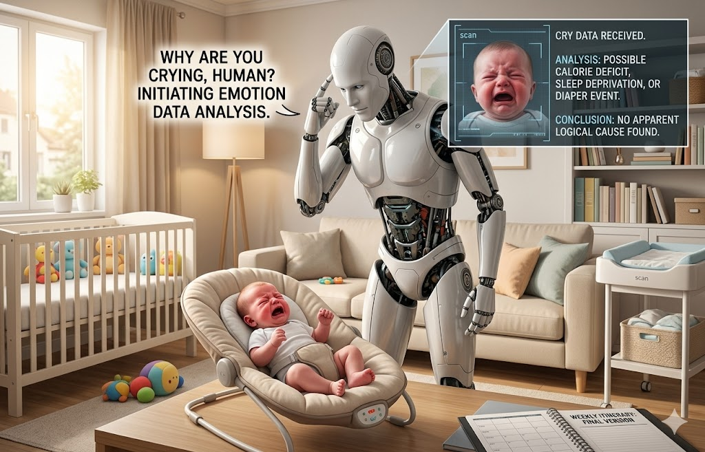 Me as an ISTJ mom trying to comfort my baby: Error 404: Emotion not found. Initiating Logical Root Cause Analysis. (P.S. Look closely at my meticulously planned itinerary on the table! #JLife)