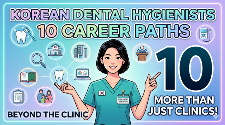 A YouTube-style thumbnail graphic showcasing 10 diverse career options for Korean dental hygienists.