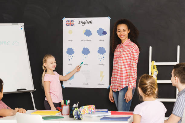 Korean children studying English at a private academy, korean english education